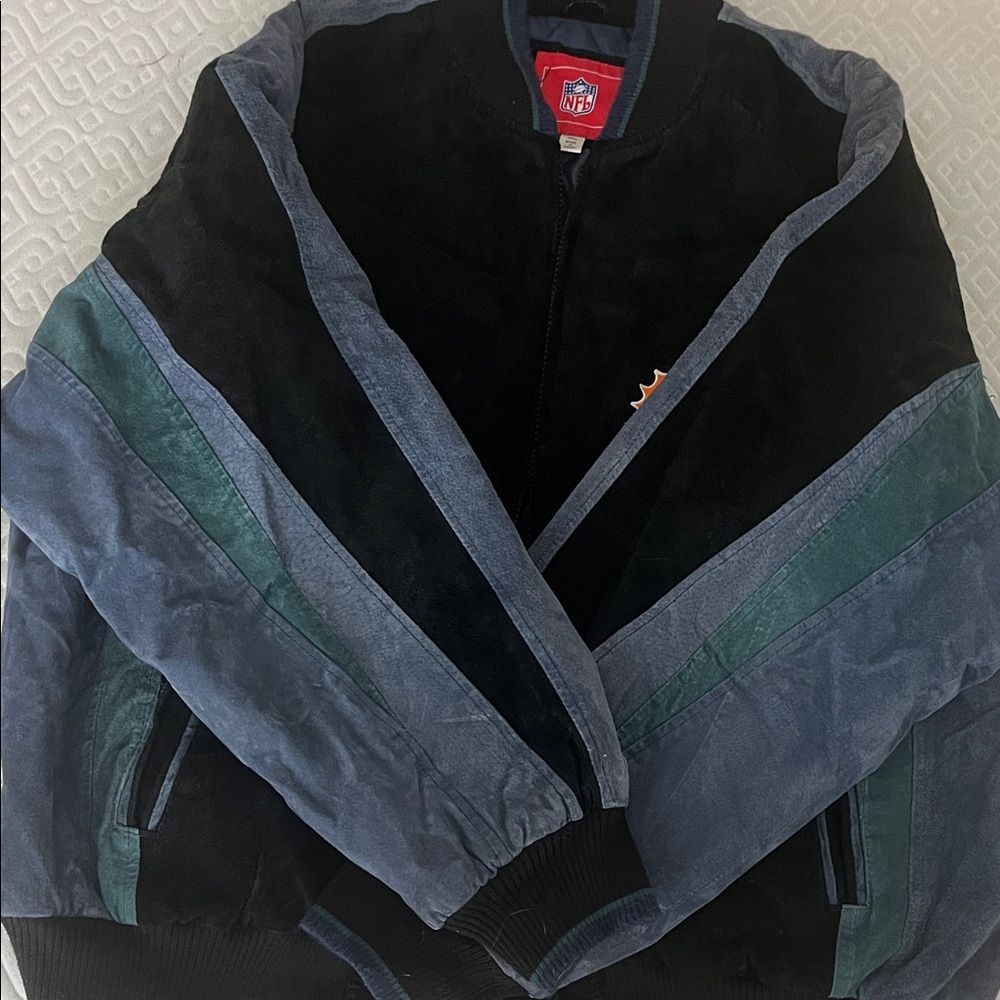 NFL Dolphins Black and Teal Leather Bomber Jacket - Picture 3 of 6